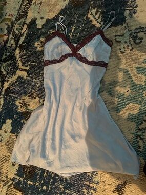 wild fable Light Blue Chemise with Burgundy Lace Trim